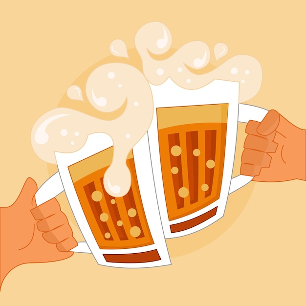 Beer cheers flat vector illustration