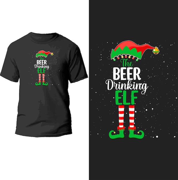 ビールを飲むエルフのTシャツのデザイン。