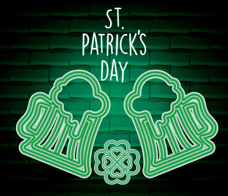 Vector beer drinks saint patricks day neon label