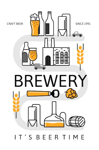 Vector beer factory production line brewery icon