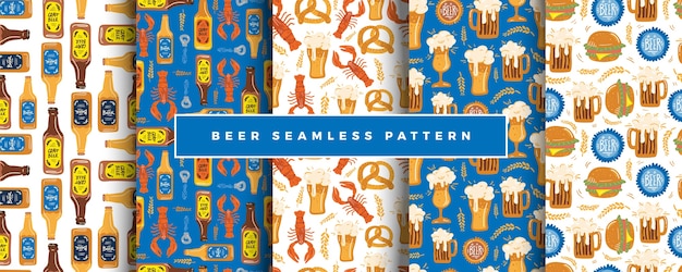 Beer fest seamless pattern set