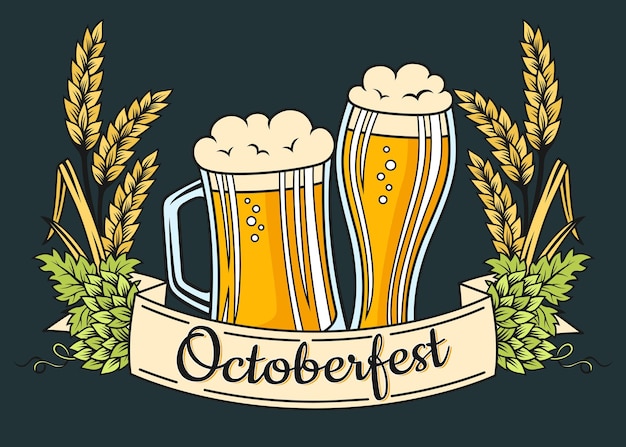 Beer festival advertisement poster template oktoberfest glass cup wheat ear hop banner background