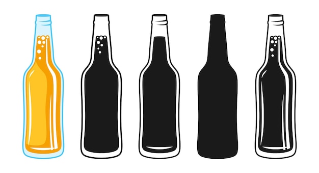 Beer glass bottle sign set retro design icon doodle symbol alcohol lager ale brewery pub engraving