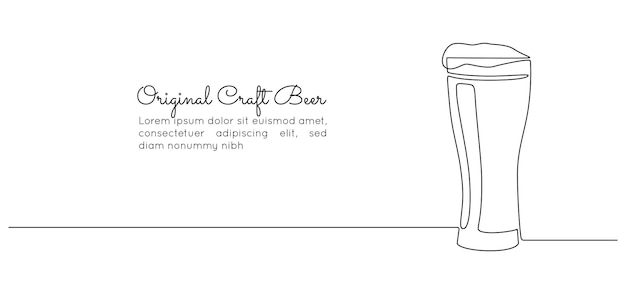 Beer glass with foam in continuous one line drawing Craft bavarian alcohol drink in simple linear style for bar and pub concept for menu Oktoberfest equipment Doodle Vector illustration