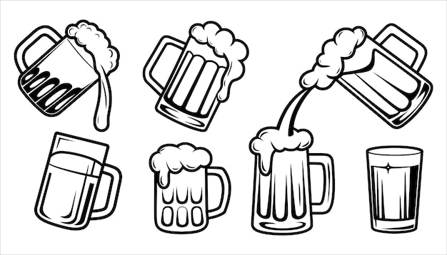 beer glasses and beer pipe icon set on white background