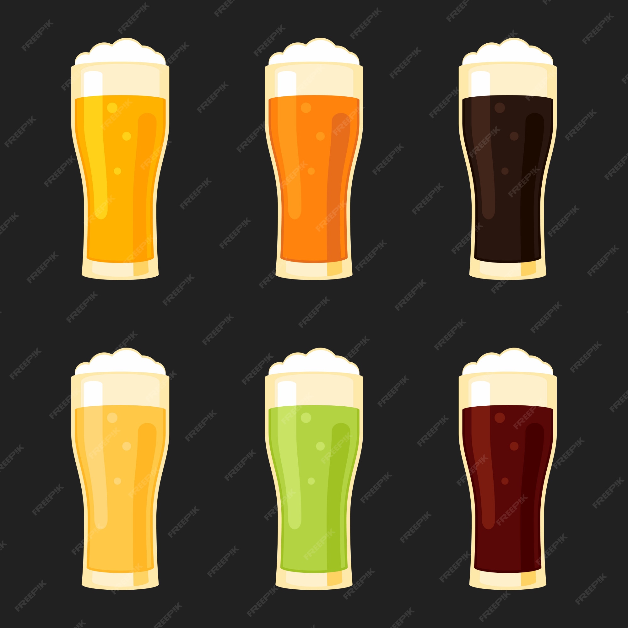 Premium Vector | Beer glasses different types