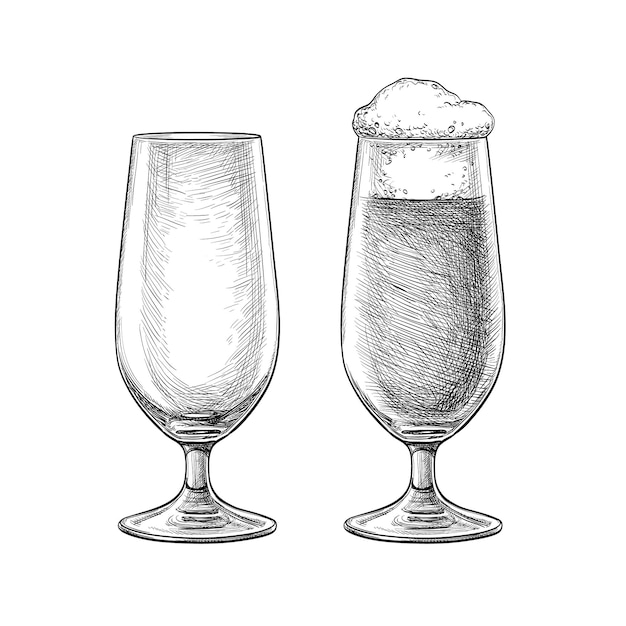 Beer glasses isolated on white background Hand drawn vector illustration Retro style