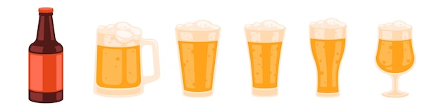 Vector beer glasses set different beer glasses