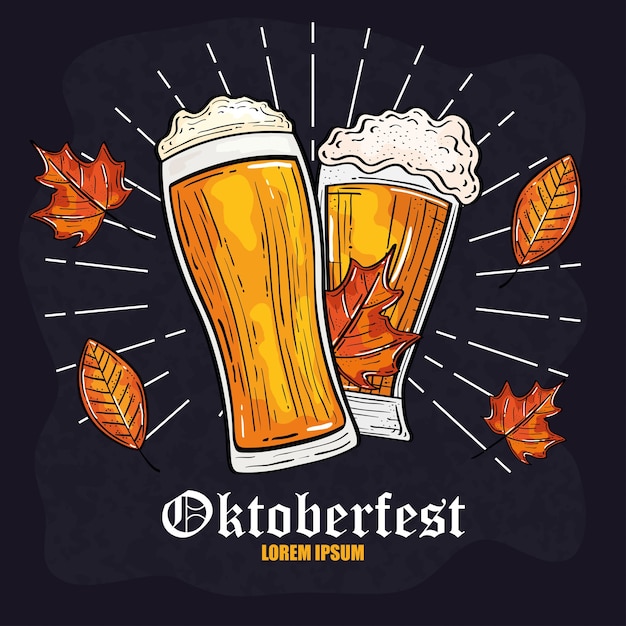 Beer glasses with leaves design, oktoberfest germany festival and celebration theme