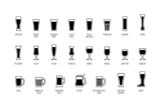 Beer glasses with titles black and white Vector