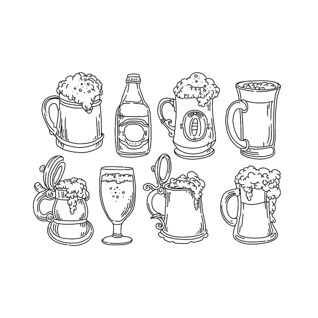 Vector beer hand drawn doodle illustrations vector set