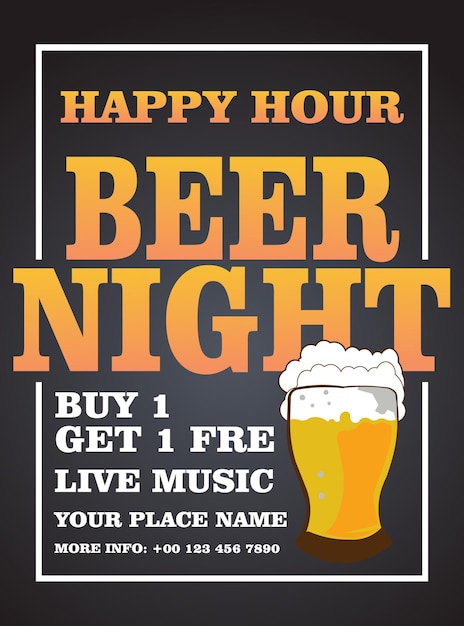 Beer happy hour night poster flyer social media post design