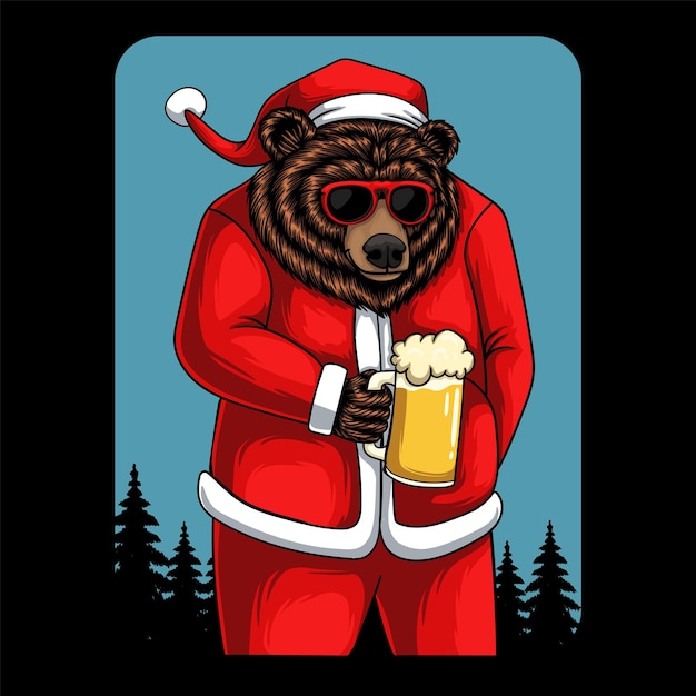 Beer hoofd dragen kostuum kerstman drinken bier vectorillustratie