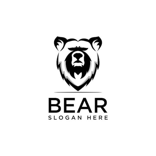 Beer hoofd logo ontwerpsjabloon zwart-wit beer logo dier logo