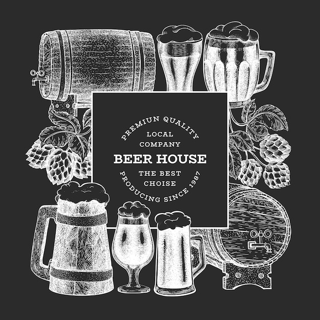 Beer and hop hand drawn background template