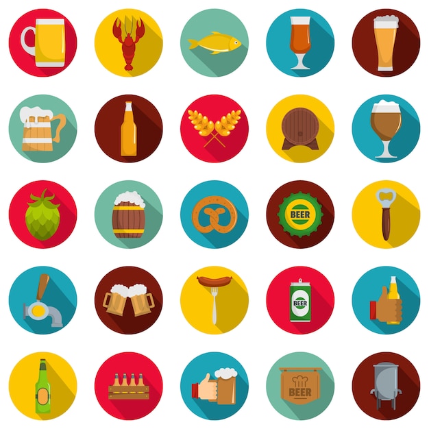 Beer icons set, flat style