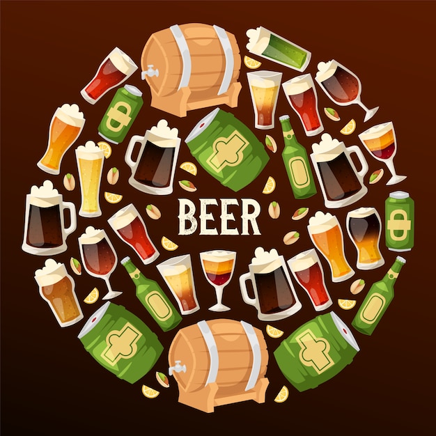 Вектор Пиво в пивоварне пивоварня вектор пивная бочка пивная кружка темный эль иллюстрация пивной бутылки в баре на части пива алкоголь