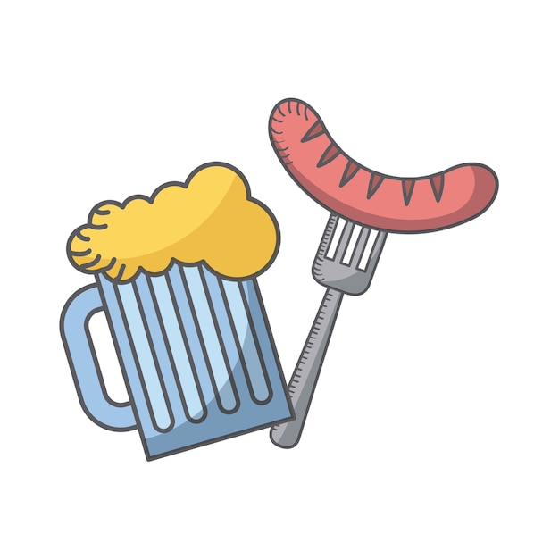 Vector beer jar and fork with sausage icon