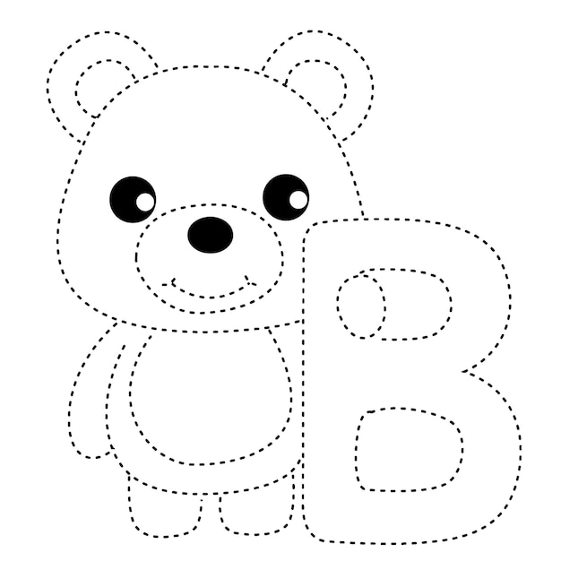 beer letter b gepatchte lijn praktijk tekenen cartoon doodle kawaii anime kleurplaat schattige illustratie