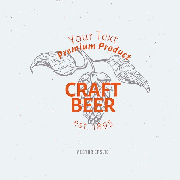 Modello di logo della birra. illustrazione disegnata a mano di ramo di luppolo di vettore.