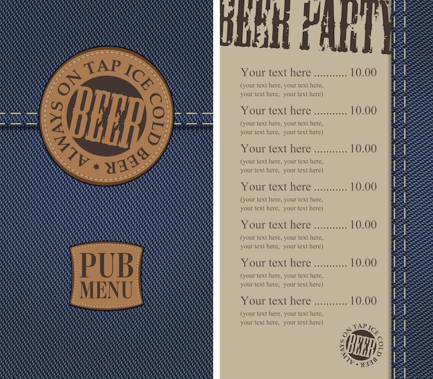 Vector beer menu jeans