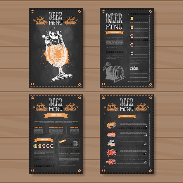 Вектор Пивной набор меню дизайн для ресторана кафе паб мелко