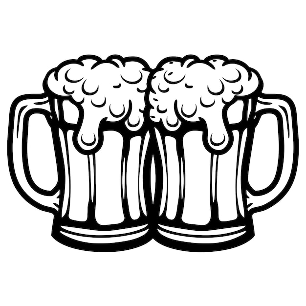 Beer mug cheers in black and white Clipart Vector