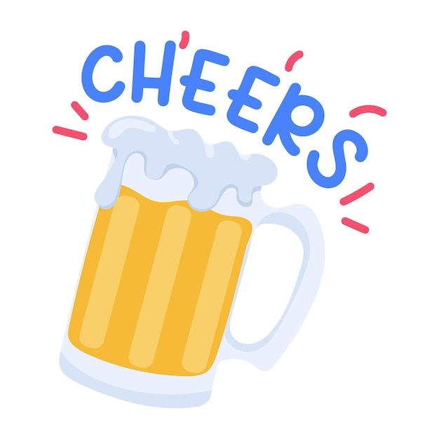 Beer mug denoting cheers, flat icon