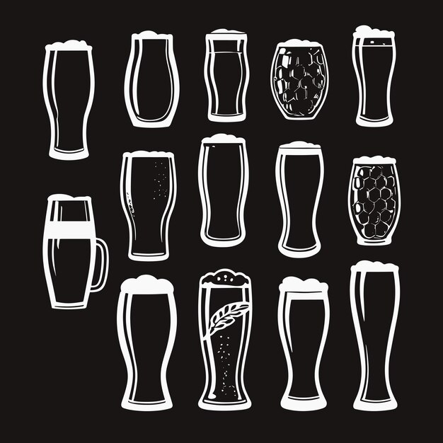 Beer mug glass and bottle silhouette vector set pint of beer illustration