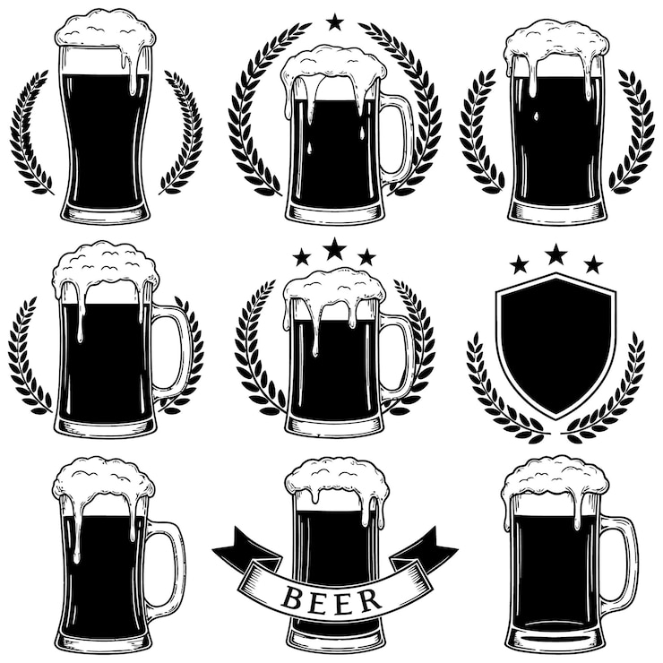 Vector ビールグラスのシルエットを白い色の背景にイラスト