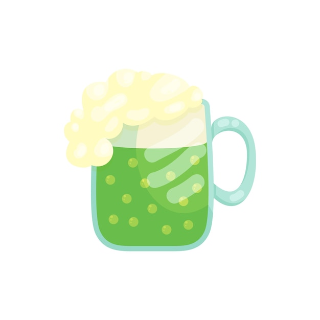 A beer mug of green beer with a foamy head icon in cartoon style on a white background