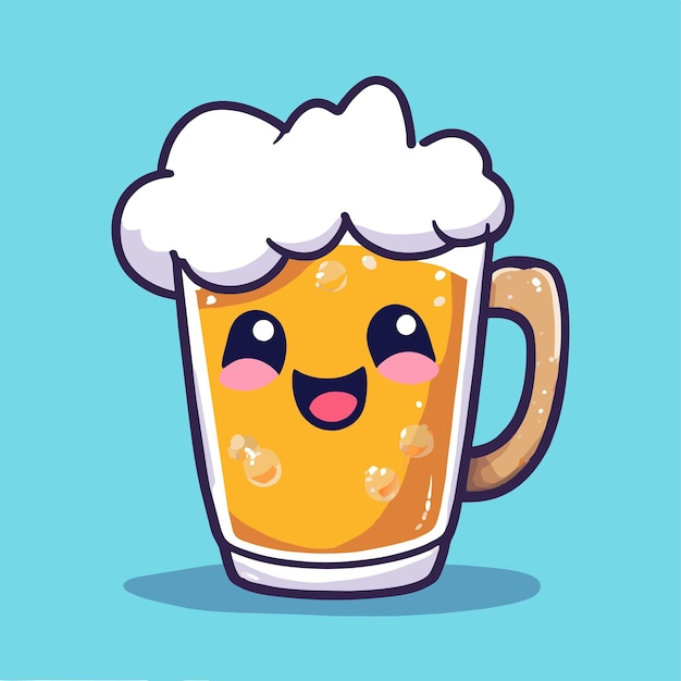 Vector beer mug hand drawn flat stylish cartoon sticker icon concept isolated illustration