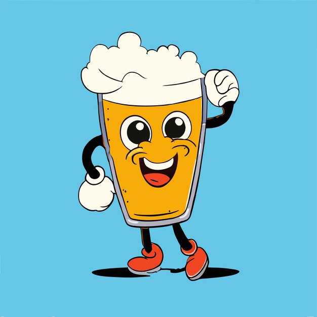 Vettore tazza di birra disegnata a mano piatta, elegante, adesiva a cartone animato, icona, concetto, illustrazione isolata