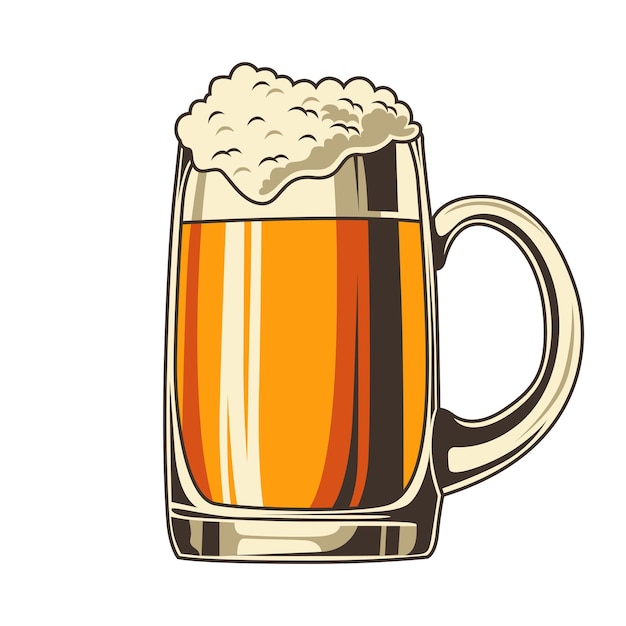 ビールマグイラストレーション レトロカートゥーンスタイル 白い背景