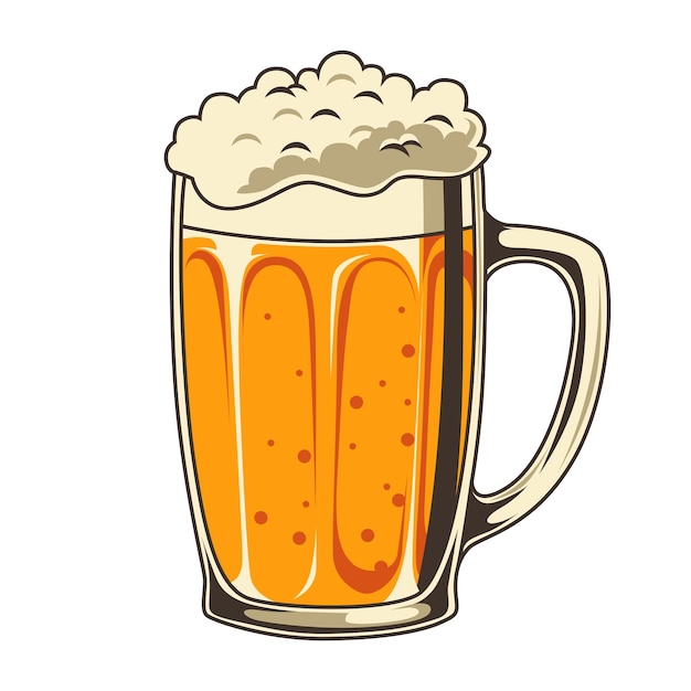 ビールマグイラストレーション レトロカートゥーンスタイル 白い背景