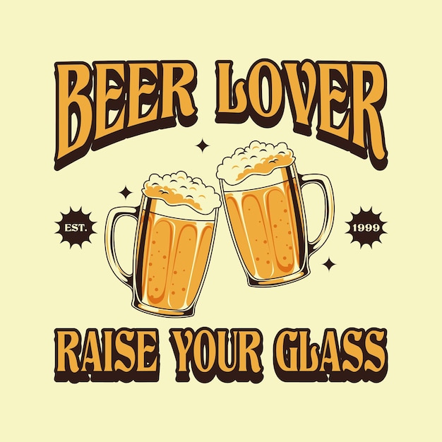 Beer mug illustration with retro cartoon style
