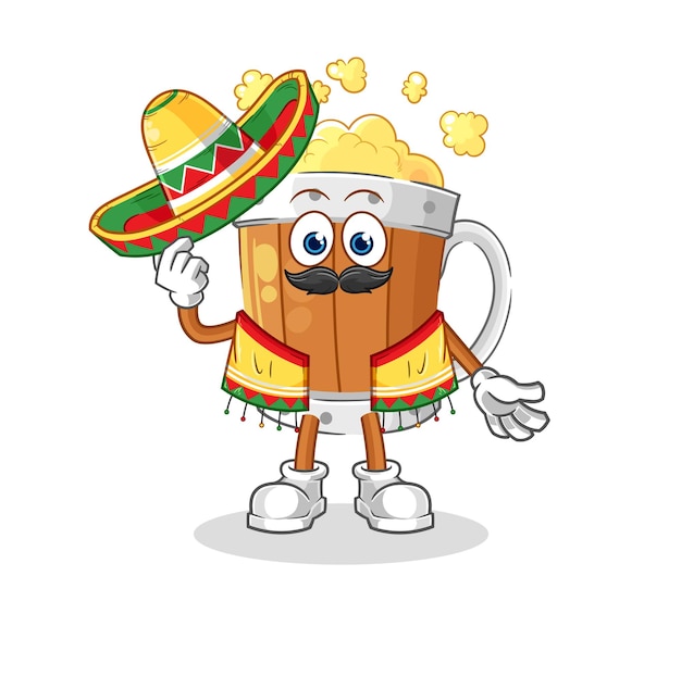 Vector beer mug mexican culture and flag cartoon mascot vector