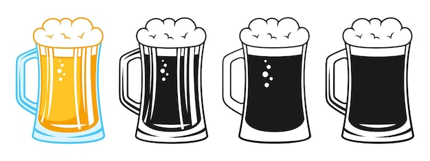 Beer mug retro etching linear doodle symbol design set brewery pub festival menu invitation party