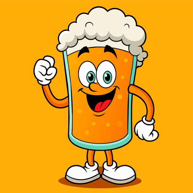 Vector beer mug walking hand drawn mascot cartoon character sticker icon concept isolated illustration