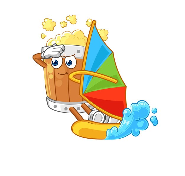 Beer mug windsurfing character mascot vector