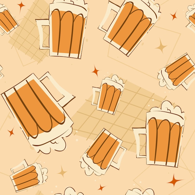 Beer mugs seamless pattern