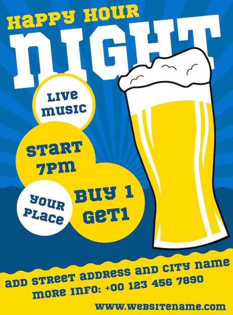 Beer night happy hour flyer poster social media post design