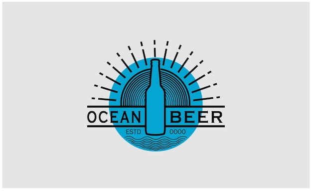 Beer ocean vector icon. Retro line art style vector illustration logo design