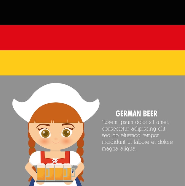 Beer oktoberfest flag girl cartoon costume icon