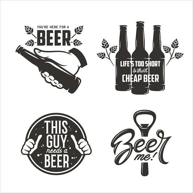 Vector beer related quotes set. beer advertising design elements.