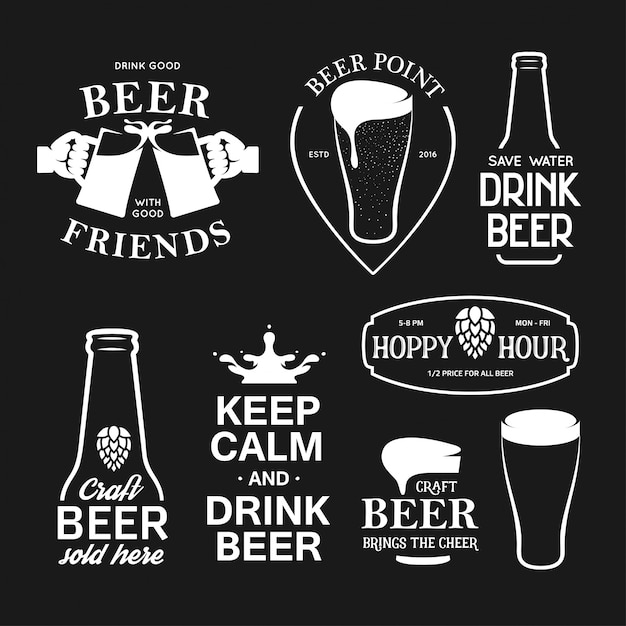 Beer related typography set. Vector vintage lettering illustration.