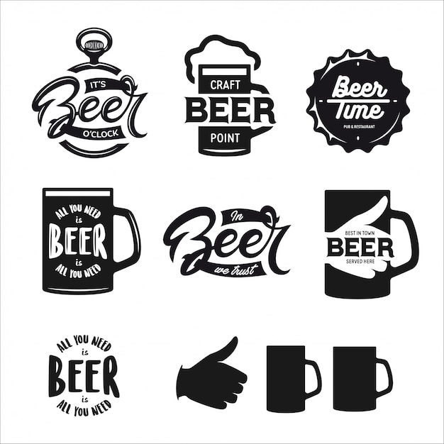 Beer related typography set. Vector vintage lettering.