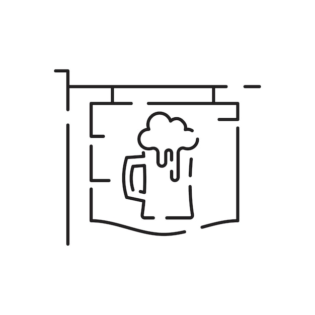 Икона векторной линии, связанной с пивом, содержит такие иконы, как Barrel Sixpack Keg Signboard Mug и другие напитки Алкоголь в пабе или баре