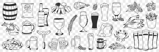 ビールと軽食の落書きセット