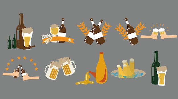 Beer stickers collection set cartoon style flat design Premium Vector